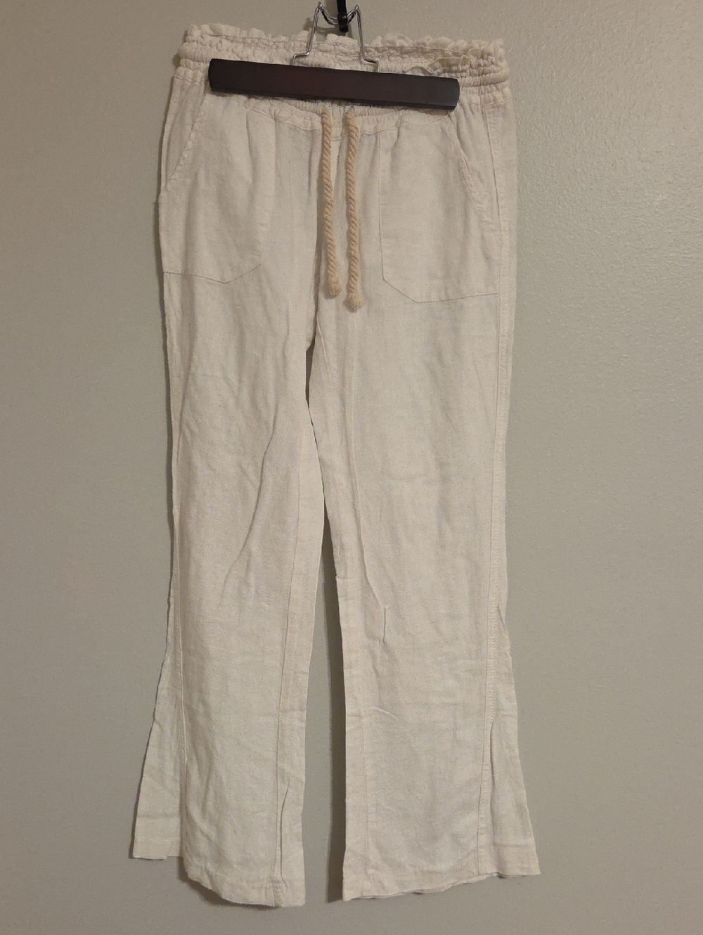 Roxy White Linen Beach Elastic Waist Casual Pants